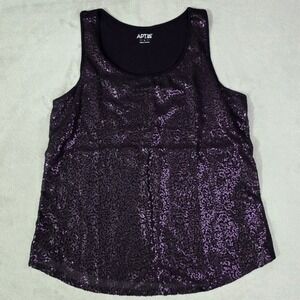 Apt 9‎ Womens Purple Sequin Tank Top Size L Sleeveless Scoop Neck Party Glam